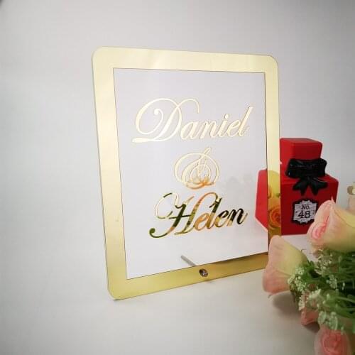 Custom Wedding Name sign rectangle Frame Mirror Acrylic Sticker Babyshower Word Sign rectangle Shape Party Decor,as Wedding Gift