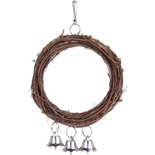 Natural Vine Ring Parrot Swing Rattan Budgerigar Balance Training Stand Ring Mini Hanging Parrot Toy With Bells For Cockatiel