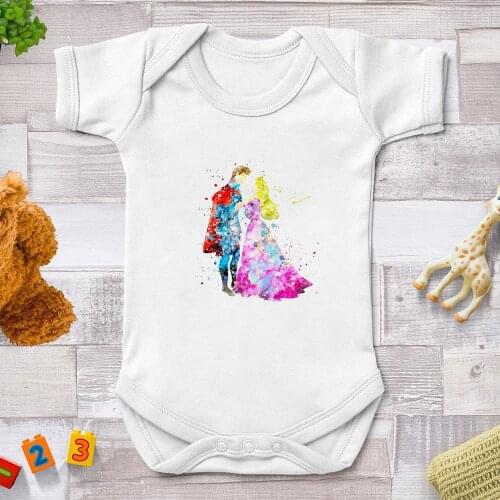 2021 0-24M Baby Girl Rompers Newborn Summer White Boys Jumpsuits Prince And Princess Printed Graphic Baby Infant Soft Outfits