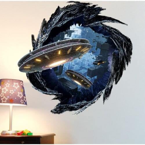 Space Galaxy Planets Wall Sticker UFO Waterproof Vinyl Art Mural Decal Universe Star Wall Paper Kids Room Decoration