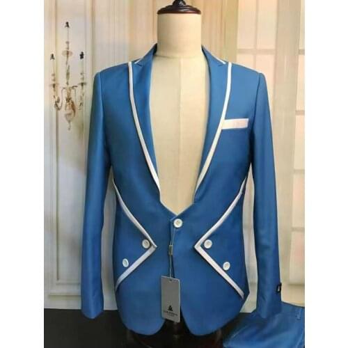 Navy Blue Suit for Men Novel pocket design Men Suits Casual Street Suits Ternos Groom Wedding Suits For Men 2pcs Jacket Pants