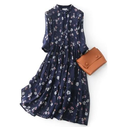 Summer Dress 2021 Elegant Midi Dress Female 100% Silk Dresses for Women Casual Korean Fashion Clothes Vestido De Mujer Pph4497