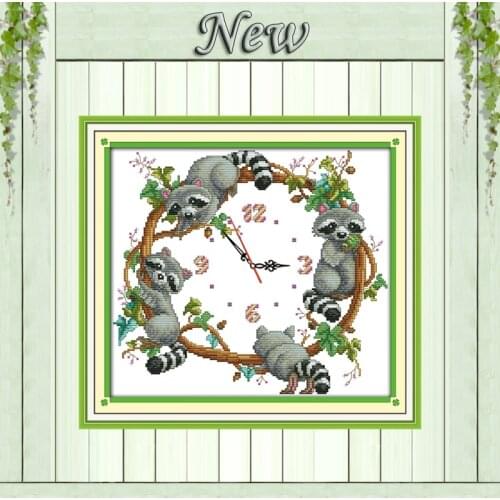 The cute little raccoons decor painting counted print on canvas DMC 14CT 11CT Chinese Cross Stitch Needlework Set Embroider kits