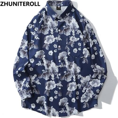 Mens Shirts Flower Graphics Print Bohemia Hip Hop Button Down Longsleeve Shirt For Men Streetwear Fashion Hawaiian Beach Tops