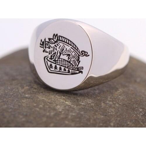 Vintage Seal Engraving The Secret Service Mens Crest Boar Signet Gold Sterling Silver Ring