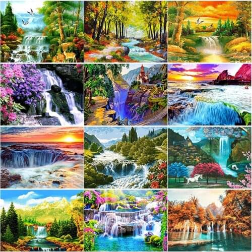 New 5D DIY Diamond Painting Waterfall Diamond Embroidery Landscape Cross Stitch Full Square Round Drill Crafts Home Decor Gift