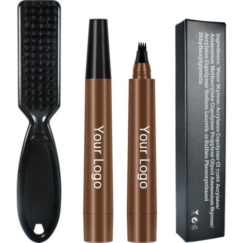 Custom Logo Beard Filling Pencil Set for Men Cosmetics Eye Brow Makeup Liquid Beard Filler Pen Kit with Brush