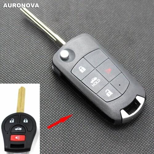 AURONOVA New Upgrade Flip Folding Key Shell for Nissan Sunny March Tiida Sylphy 3+1 Buttons Modified Remote Car Key Case