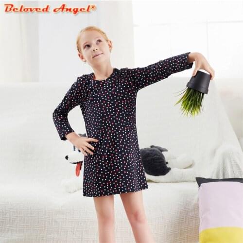 Baby Girl Clothes Neat Round Neck Cotton Children Clothes Flower Pattern Dots Girl Long-Sleeved New Year Dress for Party Wedding