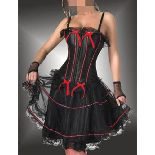 Wholesale Sexy Lingerie Women Corset Dress Black Lace Straps Elegant Bow Party Corset With Matching Skirt