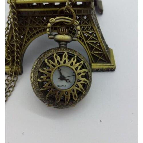 Sunflower Hollow Antique Pocket Watch Bronze Necklace Pendant With Chain relogio de bolso PO875