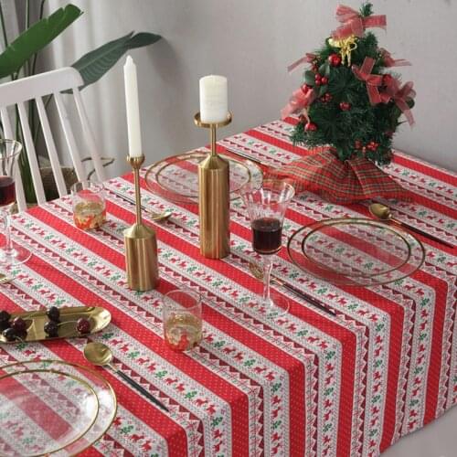 Striped Cotton Linen Tablecloth Christmas Festival Deer Decorative Cloth Hotel Table Cloth Coffee Table Elegant Table Cloths