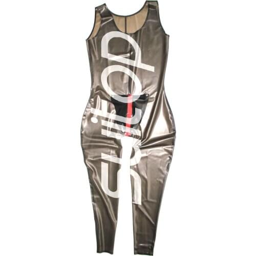 Two color latex sportswear catsuit with crotch zipped and cod pieces CATSUITOP MENS BODY SUITS in transparent black