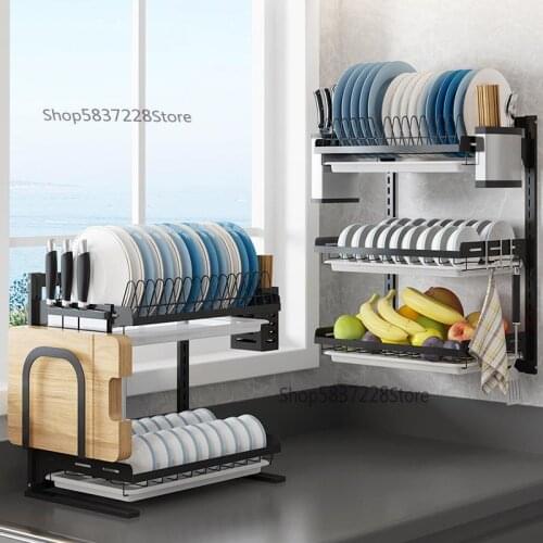 Stainless steel dish rack wall-mounted drying dishes, chopsticks tray drain storage shelf multifunctional kitchen rack