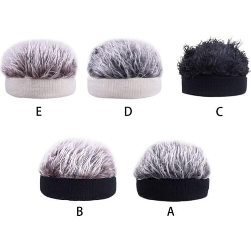 Unisex Short Wig Brimless Beanie Hat Fake Hair Crochet Knit Cosplay Landlord Cap PXPB