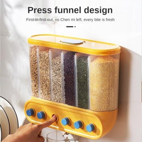Wall-Mounted Separate Grain Rice Bucket Kitchen Classification Grain Storage Tank Transparent Division Sealed Organizer Dropship