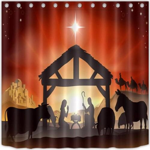 Waterproof Bathroom Shower Curtain Nativity of Jesus Scene Manger Three Kings 3D High-Definition Printing Does Not Fade 12