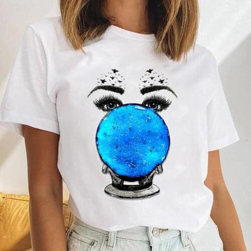 Women Eyelash O-neck Funny Make Up 90s Female Short Sleeve Cartoon Print Cute Ladies Tees Tshirt Clothes Tops Graphic T-Shirt