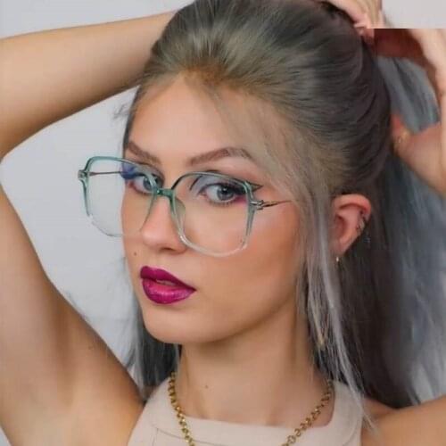 Model Girl Green Eyeglasses Frames Anti-blue Light Glasses Gradient Frame Women Square Glasses Trendy Transparent Flat Mirror