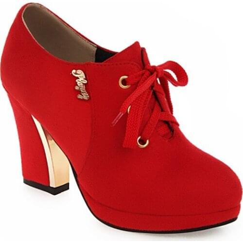 Big Size 11 12 13 ladies high heels women shoes woman pumps Rough heel lace-up Little round head Package the heel contracte