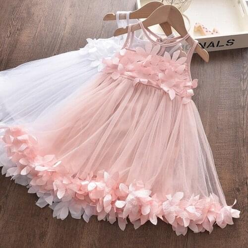 27Kids Girls Summer Childrens Clothing Sweet Lace Vest Dress Princess Dress Petal Sleeveless and Breathable 2-7Years