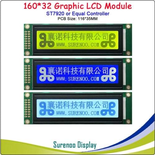3.1" (PCB Size: 116*35MM) 16032 160*32 Serial SPI / Parallel Graphic LCD Module Display Screen LCM ST7920/AIP31020