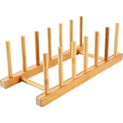 50pcs Multi-Purpose Bamboo Plate Holder and Pot Lid Organizer Dish Rack 30*11.5*10.5cm Free Shipping WB217