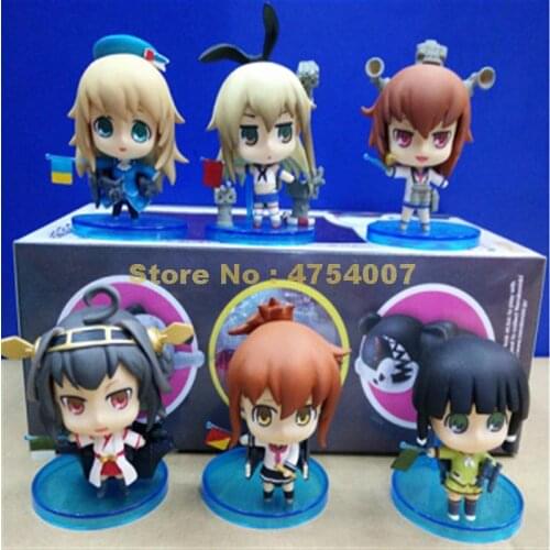 6pcs/lot anime kantai collection medicchu shigure yamato shimakaze pvc action figure collectible model q version 8cm Toy