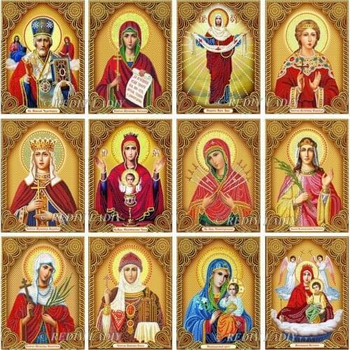 12pcs/Lot Diamond Mosaic Orthodox Icon Pattern Crystal Shining Round Rhinestones Hobby & Crafts 5D Diamond Painting Cross Stitch