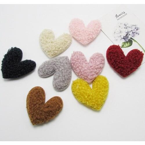32pcs/lot 4.5cm plush Heart Padded appliques for headwear decoration handmade hair accessories
