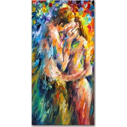 Arthyx Art Hand Painted Palette Knife Lovers Oil Painting on Canvas People Abstract Portrait For Living Room Wall Art Home Decor