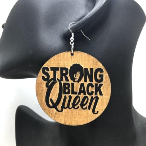 Free Shipping! Strong Black Queen Wooden Earrings