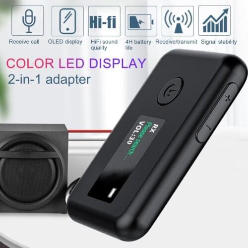 2 in 1 OLED Screen Wireless Bluetooth 5.0 Transmitter Receiver Adapter for TV Car Home