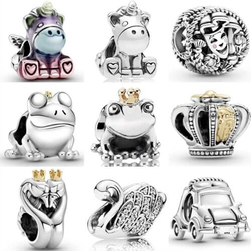 DIY Charm Rainbow Bruno The Unicorn Frog Prince Regal Crown Electric Car 925 Sterling Silver Bead Fit Pandora Bracelet Jewelry