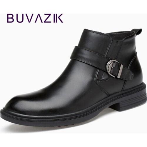 BUVAZIK Autumn New Boots Men Shoes Casual Fashion Botas Hombre Rubber Leather Shoes Men Round Toe Man Leather Boots Slip On