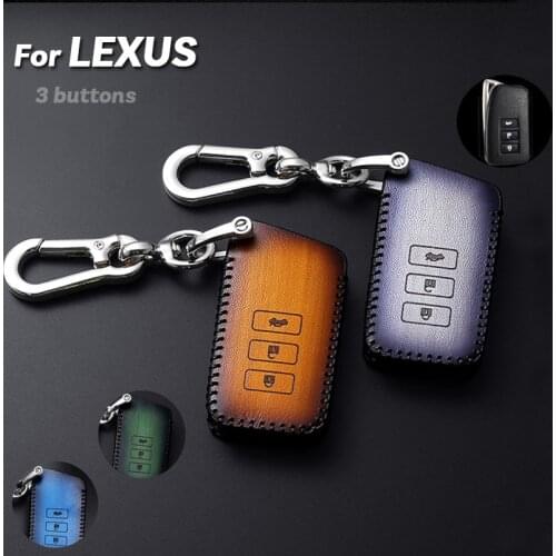 1Pcs Genuine Leather 3 Buttons Remote Car Key Cover Case Holder With Keychain Fit For LEXUS ES GS LS NX RX
