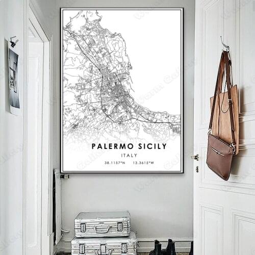 Black and White City Map The Palermo Sicily ​City Map Poster HD Print Wall Art Canvas Nordic Landscape Painting For Home Decor