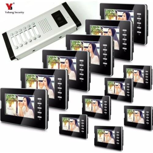 Yobang Security Apartment Intercom Entry 12 Monitor Wired 7" Color button Video Door Phone intercom System for 12 house