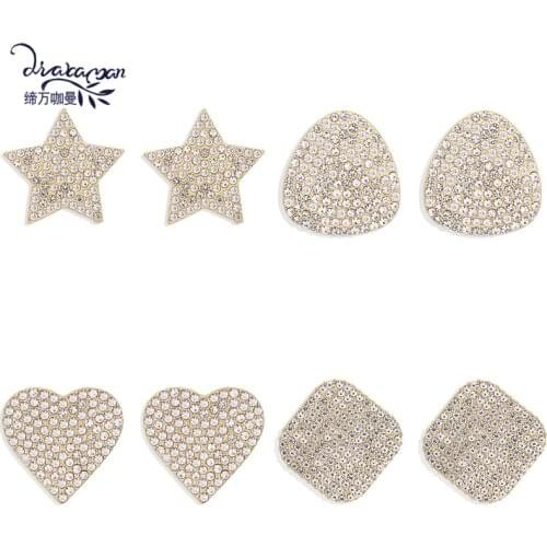Dvacaman Trendy Geometric Full Rhinestone Star Oval Heart Stud Earrings for Women Luxury Shiny Crystal Statement Earrings Bijoux