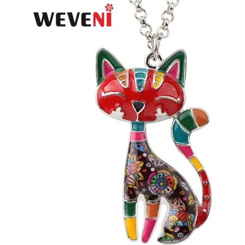 WEVENI Enamel Elegant Cat Kitten Necklaces Choker Pendant Chain Cute Animal Jewelry For Women Girls Pet Lovers Party Gift Bijoux