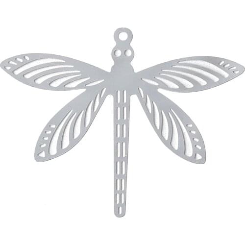 DoreenBeads Filigree Stainless Steel Charm Pendants Dragonfly Silver Color Hollow 31mm(1 2/8") x 24mm(1"),2 Pieces 2017 new