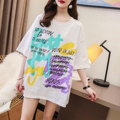 2021 New Summer Cotton Casual Letter Printing Loose Large Size T-shirt Womens Bottoming Shirt Graphic T Shirts Y2k Tops