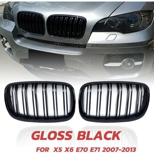 Glossy Black Front Bumper Kidney Grille Double Slat Front Mesh Grill For-BMW X5 X6 E70 E71 2007-2013