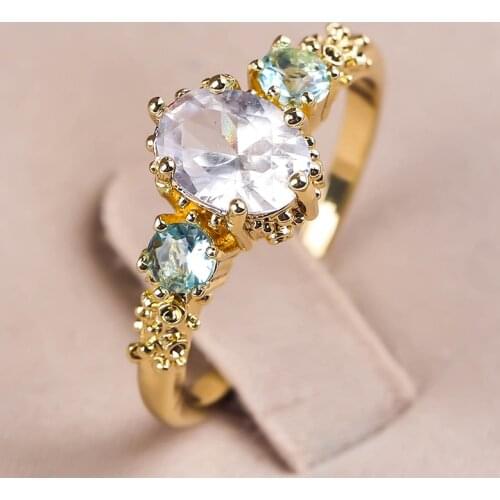 Exquisite White Oval Crystal Rings For Women Elegant With Blue Zirconia Gold Color Wedding Rings For Female Wedding Band Gift