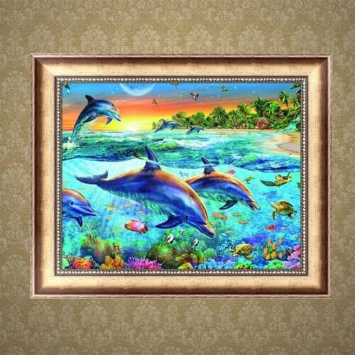 JX-LCLYL DIY 5D Full Diamond Painting Embroidery Dolphins Cross Stitch Crafts Home Decor