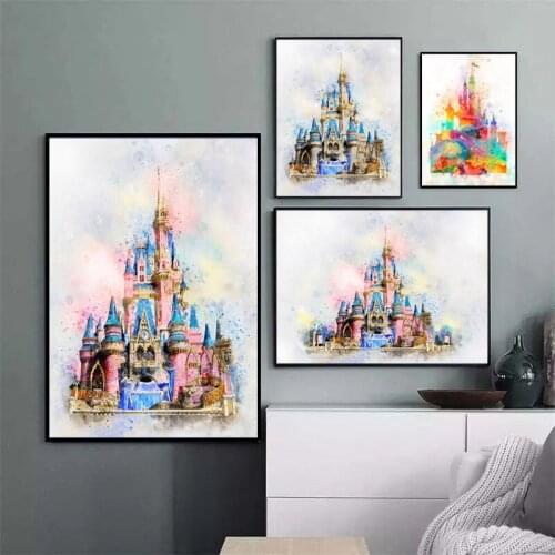 5D Diamond Painting Disney Princess Castle Watercolor Painting Sleeping Beauty Magic Castle Wall Art for Kids Room Decor