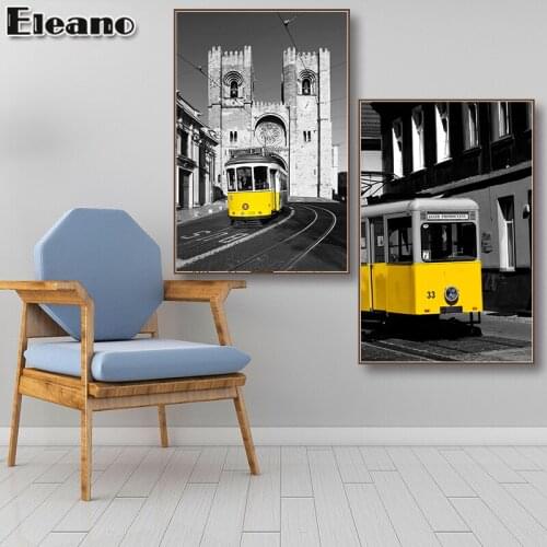 Canvas Painting Abstract Art Gold Bus Car Poster and Prints Nordic Modern Home Decore Wall Art Diagon Alley Landscape Picture