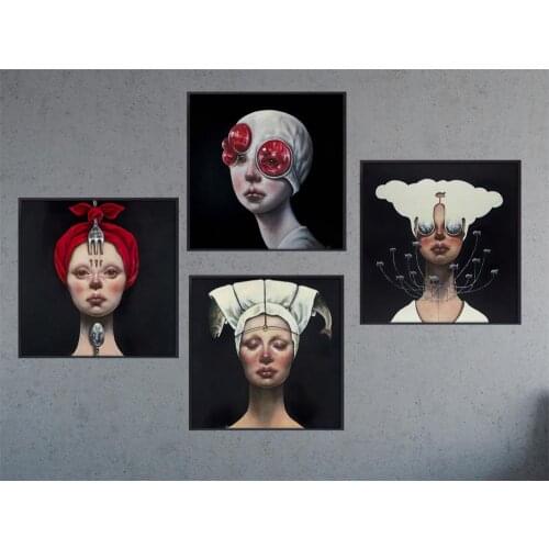 Canvas painting Wall art picture Posters Fashion girl Mermaid art Works of art Print Wall decor painting Poster black and white