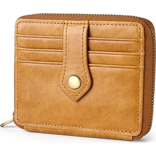 Vintage Oil Wax Genuine leather Bank card holder Men Small Purse for cards Short coin card case multi slots fashion rfid wallet