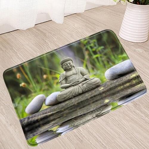 Zen Stone Bath Mat 3D Buddha Green Plant Bathroom Rugs Shower Toilet Kitchen Front Door Pad Carpet Products Home Non-Slip Mats